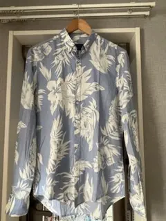 ZARA MAN 花柄シャツ 長袖 ブルー×ホワイト EUR S スリムフィットのサムネイル