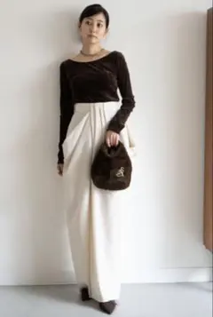 SNIDEL スナイデル ハイウエストドレープパンツ アイボリー ワイドパンツ