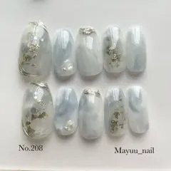 【208】現品　サイズ•チップ変更可　ネイルチップ　ニュアンス　ブルー　上品 箔のサムネイル