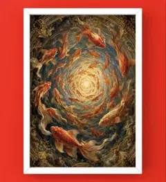 渦の中心へ泳ぐ黄金の金魚が導く、無限の開運と繁栄　額縁付きグラフィックのサムネイル