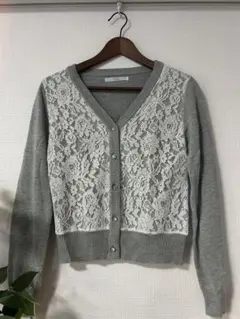 Roomy's レース付きグレー長袖カーディガン