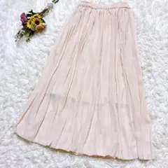 【イング】ロングフレアスカート　プリーツ加工　ウエストゴム　アイボリー　Ｍ