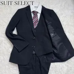 スーツセレクト 3ピース セットアップ ストライプ 光沢 ブラック Y4 スーツ