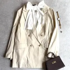 美品 23区 リネンブレンド ダブルジャケット 大きいサイズ46 テーラード