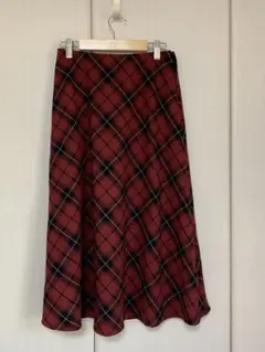 チェック柄フレアスカート　ミモレ丈