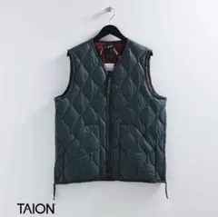 TAION ミリタリー VネックWジップ ダウンベスト ダークグリーン / S