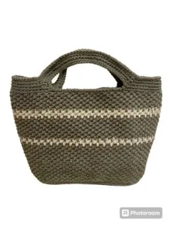 バッグ トートバッグ オリーブグリーン ポケット付き かぎ針編み コットン