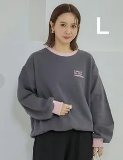 しまむら 裏起毛 配色トレーナー 田中里奈 ピンク L mysa closet