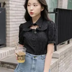 パフスリーブ　韓国　トップス