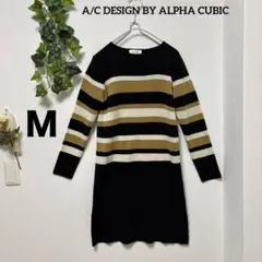冬物最終値下げA/C DESIGNBYALPHACUBICボーダーニットワンピＭのサムネイル