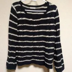 アースミュージックアンドエコロジー　セーター　ニット　ボーダー　黒　古着