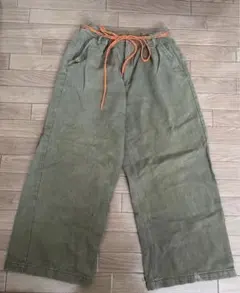 RODEO CROWNS オリーブグリーン ワイドパンツ オレンジドローコード