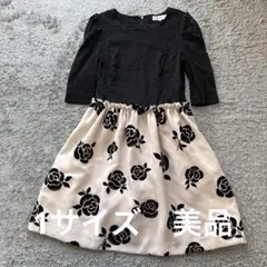 Rirandture 薔薇柄切替ワンピース黒ベージュ1 美品