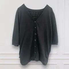 【アッシュビス】hbis カーディガン 後ろ透かし編み 五分袖 40