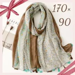 大判ストール　ショール　　花柄　小花　ブラウン　薄手　冷房対策 夏　秋