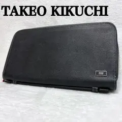 美品 タケオキクチ クラッチバッグ セカンドバッグ ファスナー レザー ブラック