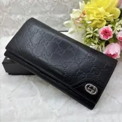 美品✨グッチ　GGシマレザー　ブラック長財布 インターロッキング　折り財布