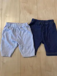 ベビー パンツ 2枚セット 青と白ストライプとデニム　西松屋　新品　60-70