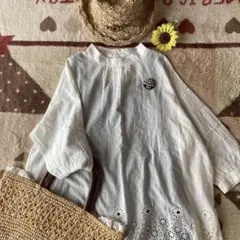 【新品】tsukuru&Lin♡裾スカラップ刺繍レース後ハーフボタンチュニック♡