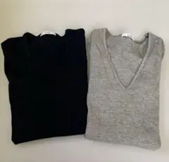 CLANE(クラネ)黒、グレー2色V NECK COMPACT TOPS