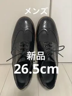 新品 メンズ 黒ウィングチップレザーシューズ おしゃれ