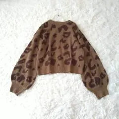 RETRO GIRL レオパード柄ニットセーター Mバルーン袖ポワン袖