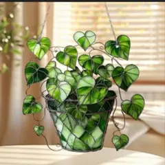 2枚セット！ポトス　ハートの葉っぱ　ステンドグラス風　サンキャッチャー　おしゃれ