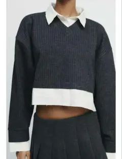 zara コントラストポプリンスウェットシャツ　S