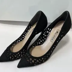 【美品】DIANA ダイアナ パンプス ブラック スエード レースカット