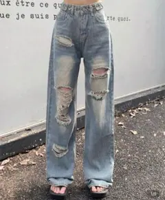 ダメージデニム ワイドレッグ ハイウエスト