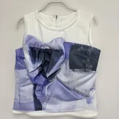 美品 ランバンオンブルー オープンネックコットンサテンブラウス