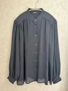 UNIQLO C ネイビー ボリュームスリーブブラウス 長袖シャツ Sサイズ
