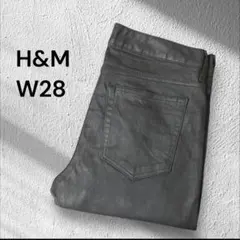 H&M ブラックスキニーデニム W28 コーティング ジーンズ