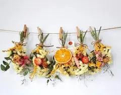 大大　オレンジとたっぷりミモザのドライフラワースワッグガーランド　花束ガーランド