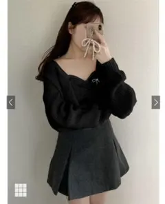 GRL リボンブローチ付きカーディガンxビスチェニット アンサンブルmb1576