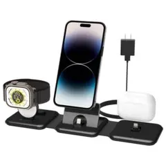 3in1 充電器 スタンド 折りたたみ ブラック 同時充電 アップルウォッチ