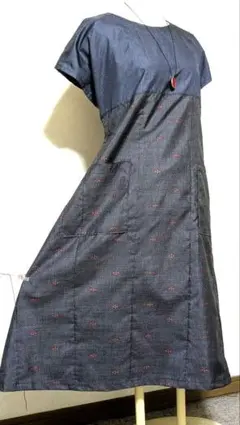 大島絣着物リメイクワンピース 422