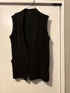 綿麻素材 / ベスト / ジレ / 男女兼用 / 中華ボタン風 / ブラック