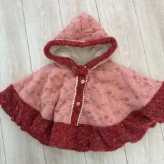 フリル付きフードポンチョ ピンク赤