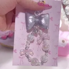 ぷっくりリボンストラップ　silver