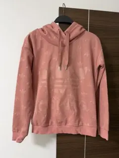 adidas アディダス くすみピンク パーカー Lサイズ 総柄 フード