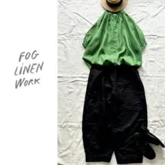 fog linen work リネン　バンドカラー　ギャザーブラウスのサムネイル