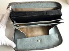 上品グレイグリーン 長財布 本革風 大容量 仕切り多め 風琴式デザイン収納力抜群