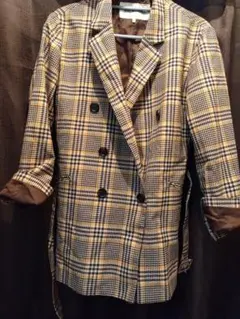 Ray BEAMS チェック柄 ダブルジャケット ベルト付き　0サイズのサムネイル