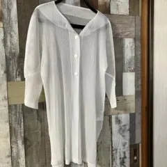 ホワイト メッシュカーディガン 五分袖