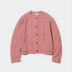 UNIQLO ニットショートジャケット（長袖） ピンク M コットン混