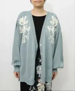 【新品】isScoLar カーディガン　花刺繍　グリーン　薄手のサムネイル