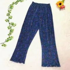【日本製】プリーツパンツ　アコーディオン　花柄ペイズリー総柄　ウエストゴム　F