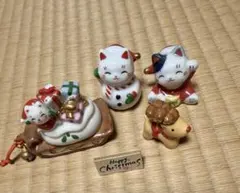 招き猫　クリスマス 4点セット 陶器 インテリア　置物　縁起物　薬師窯