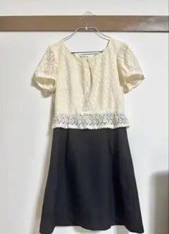 入園入学式　セレモニーワンピース　アイボリーと黒のレースドレス　フォーマル